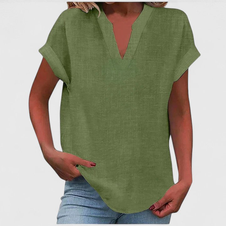Xavinah | Women's Comfortable V-Neck Blouse with Rolled Short Sleeves