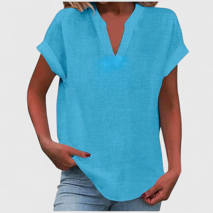 Xavinah | Women's Comfortable V-Neck Blouse with Rolled Short Sleeves