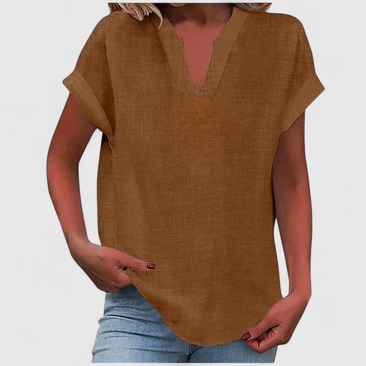 Xavinah | Women's Comfortable V-Neck Blouse with Rolled Short Sleeves