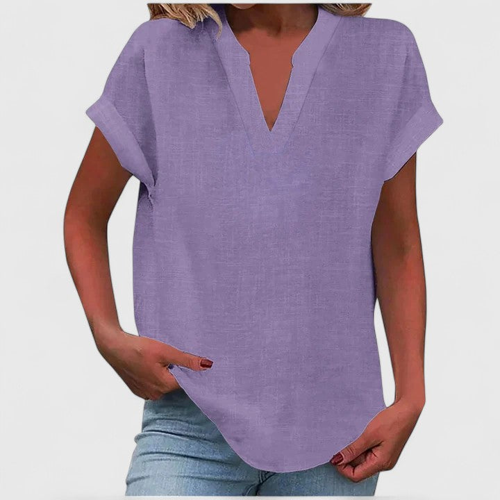 Xavinah | Women's Comfortable V-Neck Blouse with Rolled Short Sleeves