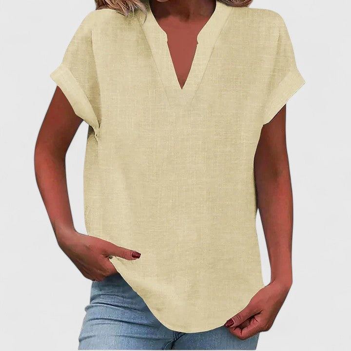 Xavinah | Women's Comfortable V-Neck Blouse with Rolled Short Sleeves