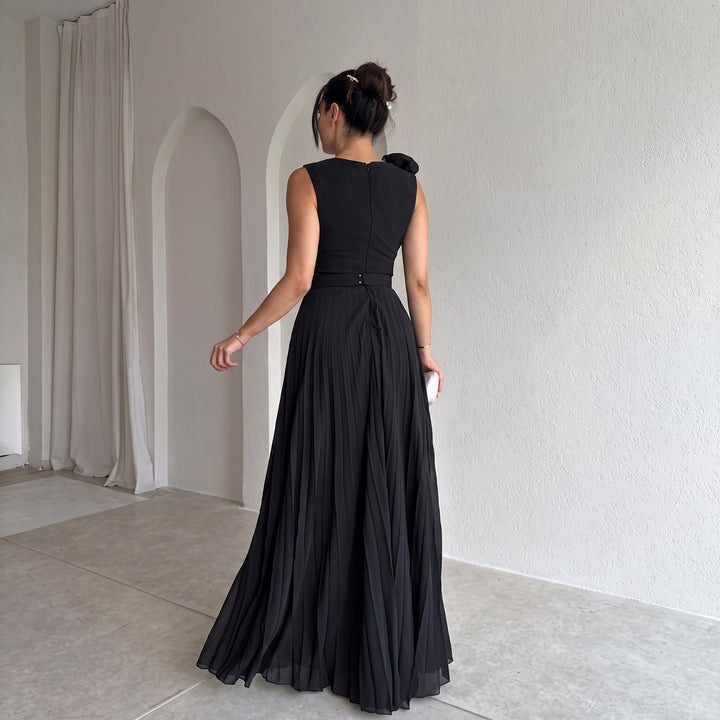 Charlotte | Women's Pleated Sleeveless Floral Applique Evening Gown