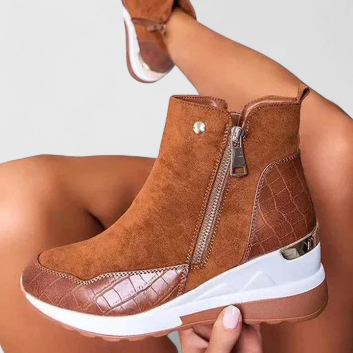 Maele | Women's Suede Ankle Boots with Zipper, Wedge Insole and Non Slip Sole