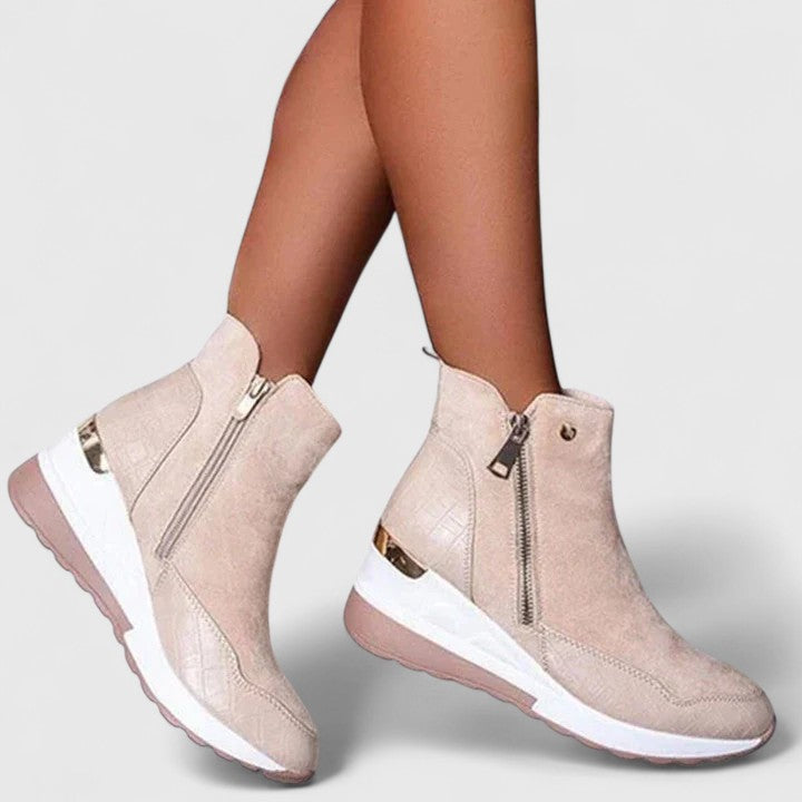 Maele | Women's Suede Ankle Boots with Zipper, Wedge Insole and Non Slip Sole