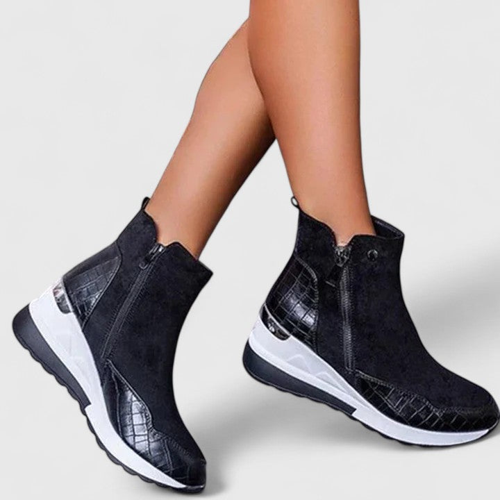 Maele | Women's Suede Ankle Boots with Zipper, Wedge Insole and Non Slip Sole