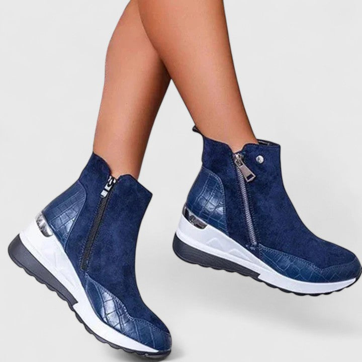 Maele | Women's Suede Ankle Boots with Zipper, Wedge Insole and Non Slip Sole