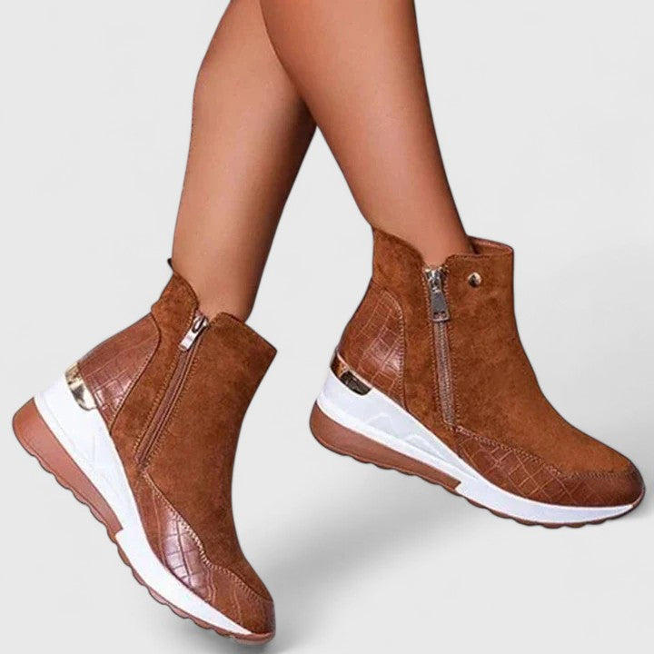 Maele | Women's Suede Ankle Boots with Zipper, Wedge Insole and Non Slip Sole