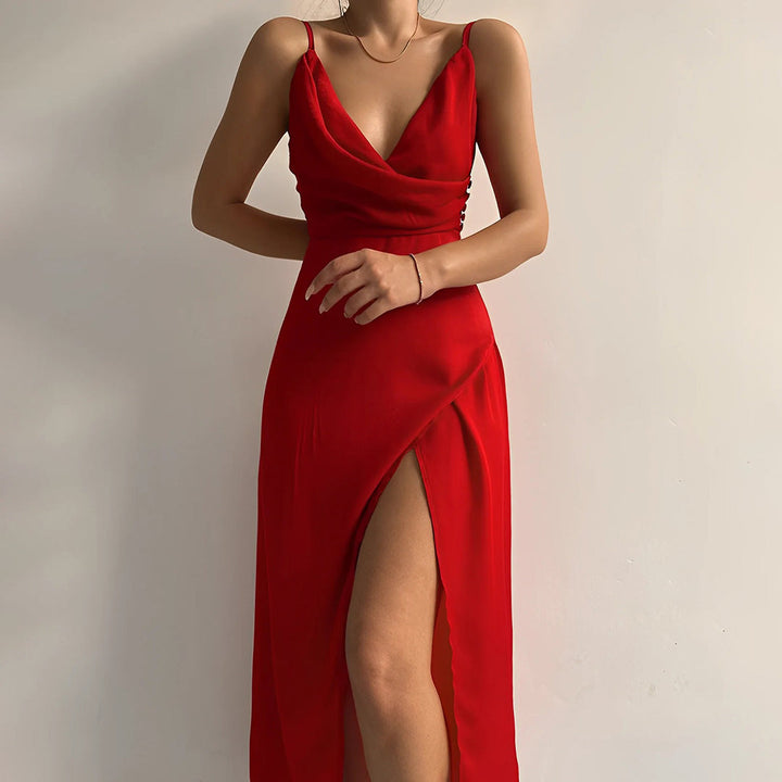Women’s Maxi Evening Dress with a Wrap V-Neckline – Andromeda