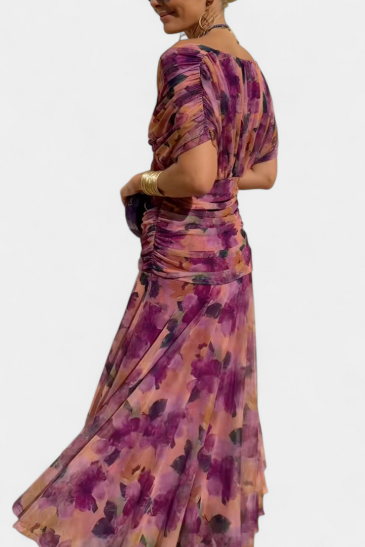 Alorina™ | Long Floral Dress with V-Neck