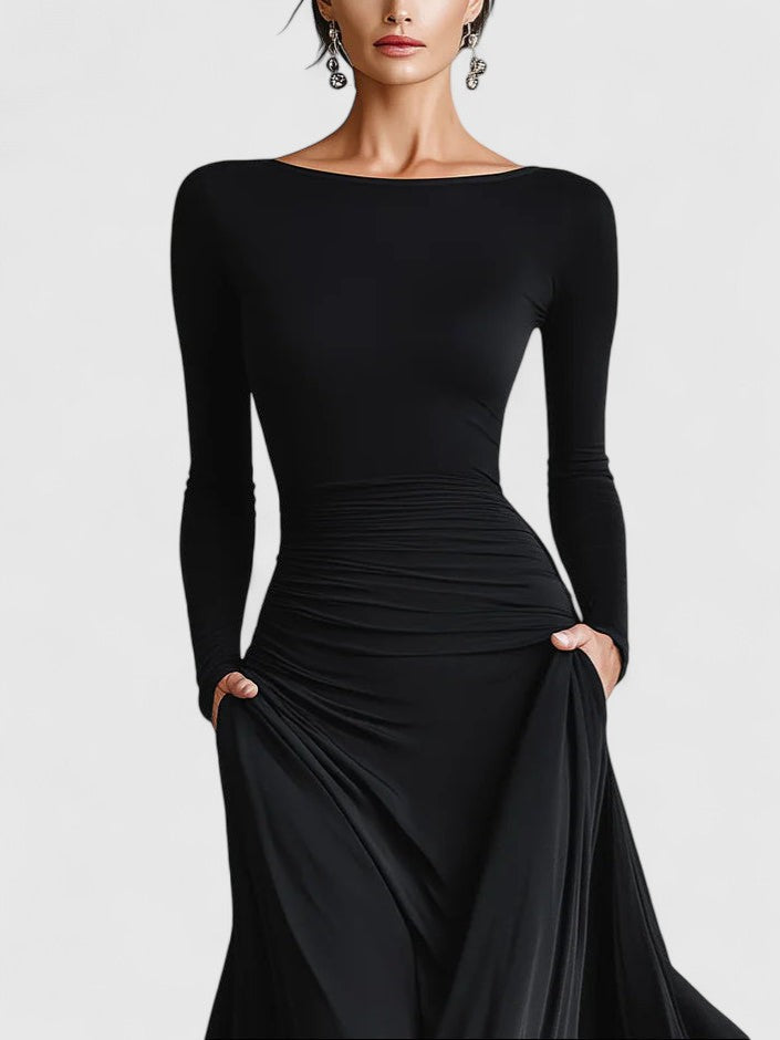ADELE™ | Boat Neck Ruched Maxi Dress