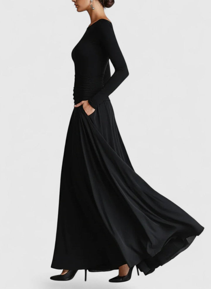 ADELE™ | Boat Neck Ruched Maxi Dress