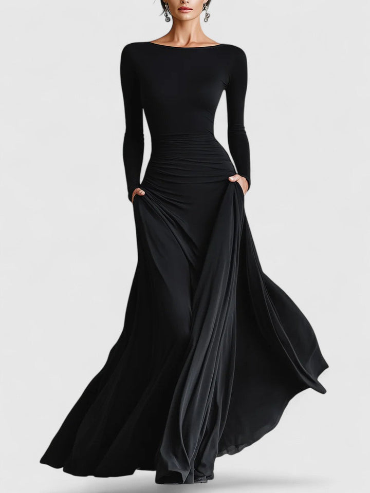 ADELE™ | Boat Neck Ruched Maxi Dress