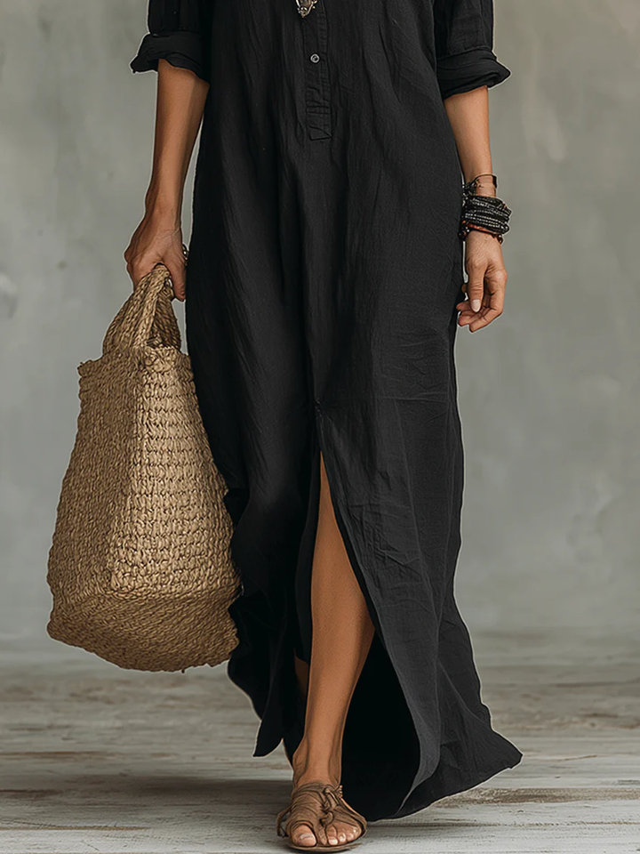 Sophia | Relaxed V-Neck Button Maxi Dress