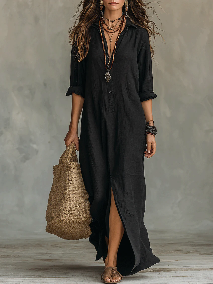 Sophia | Relaxed V-Neck Button Maxi Dress