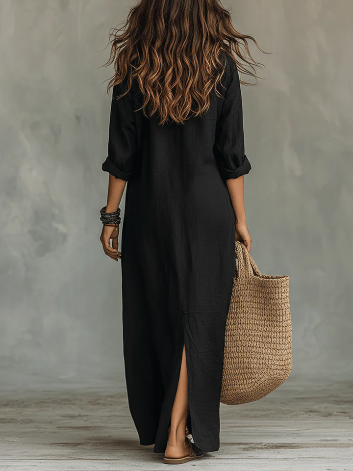 Sophia | Relaxed V-Neck Button Maxi Dress