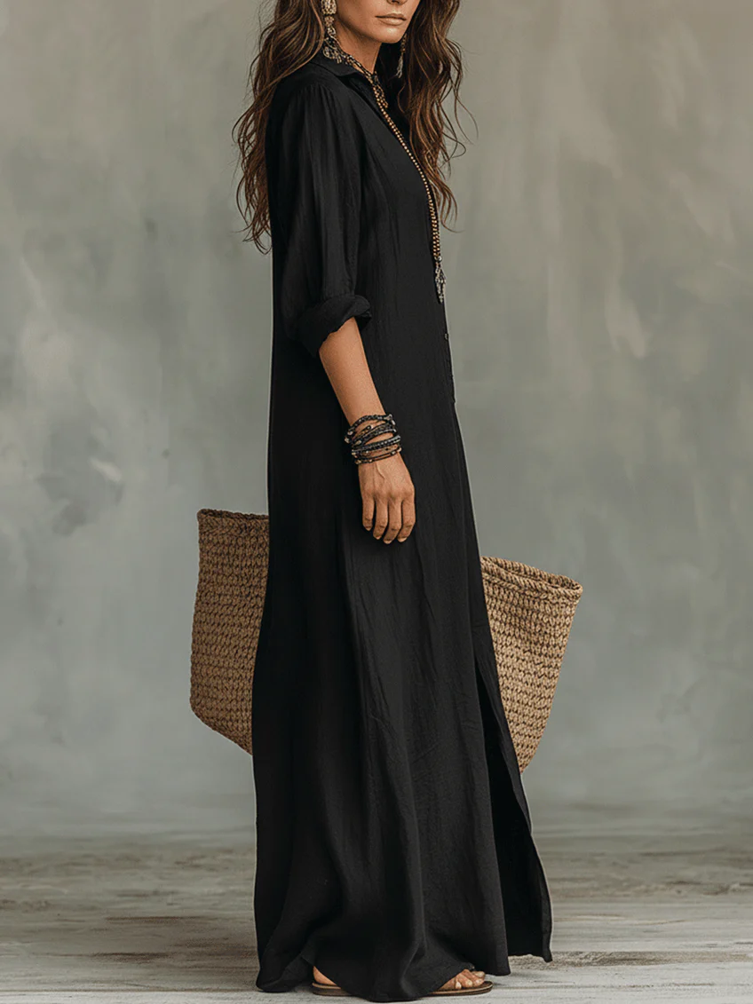 Sophia | Relaxed V-Neck Button Maxi Dress