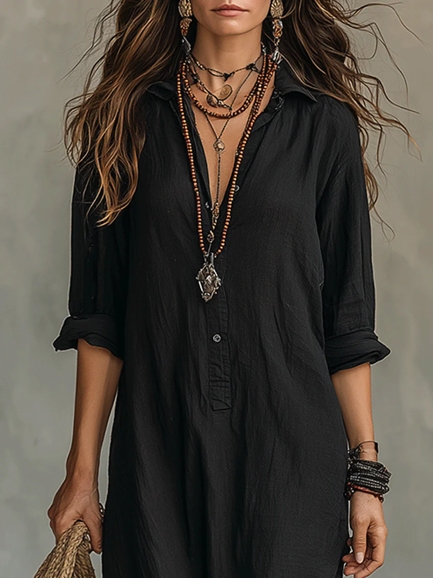 Sophia | Relaxed V-Neck Button Maxi Dress