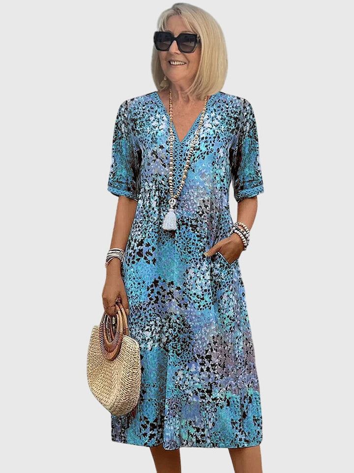 Yvonna | Women's Elegant Floral Midi Dress with Flowing Silhouette