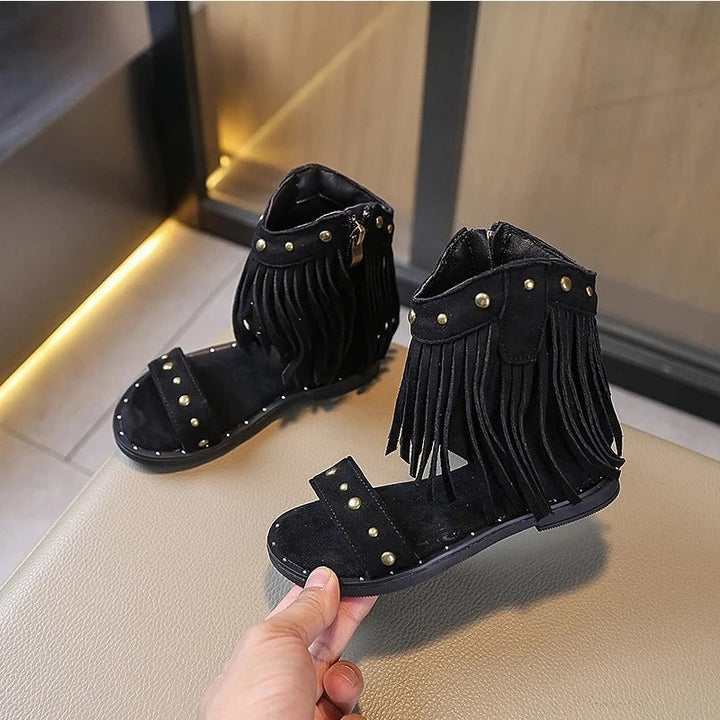 Giselina | Women's Elegant Fringe Heeled Sandals with Side Zipper