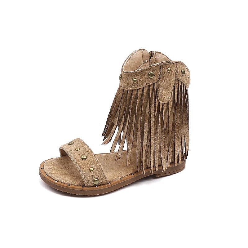 Giselina | Women's Elegant Fringe Heeled Sandals with Side Zipper
