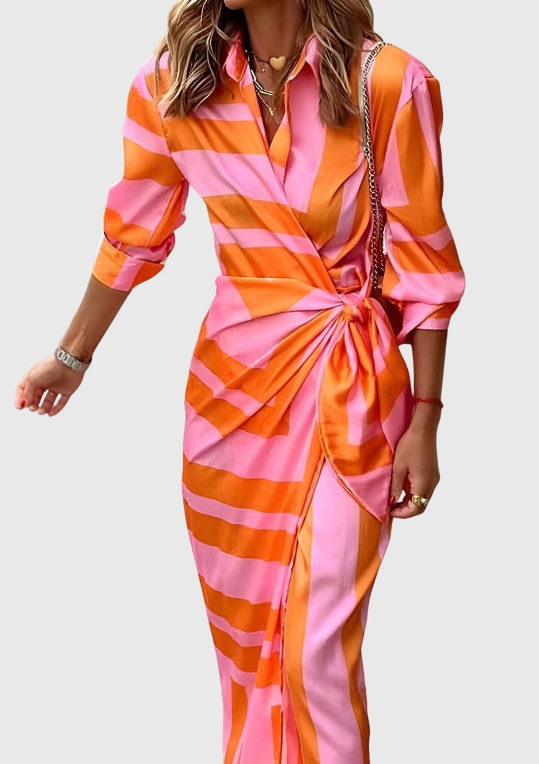 Everly | Women's Elegant Printed Wrap Dress With Collar and Adjustable Waist