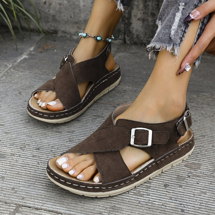 Charlotte | Women's Cushioned Cross-Strap Platform Sandals with Buckle Straps