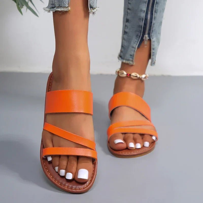 Camila | Women's Cushioned Flat Cross-Strap Sandals with Slip-On Fit