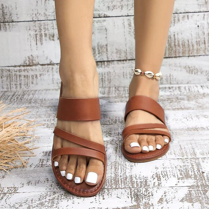 Camila | Women's Cushioned Flat Cross-Strap Sandals with Slip-On Fit