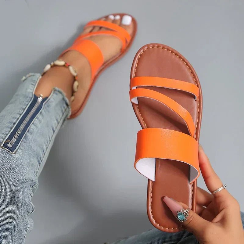 Camila | Women's Cushioned Flat Cross-Strap Sandals with Slip-On Fit
