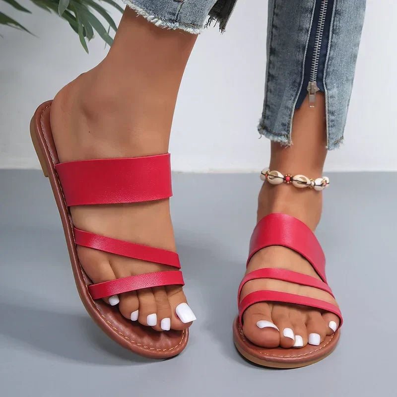 Camila | Women's Cushioned Flat Cross-Strap Sandals with Slip-On Fit
