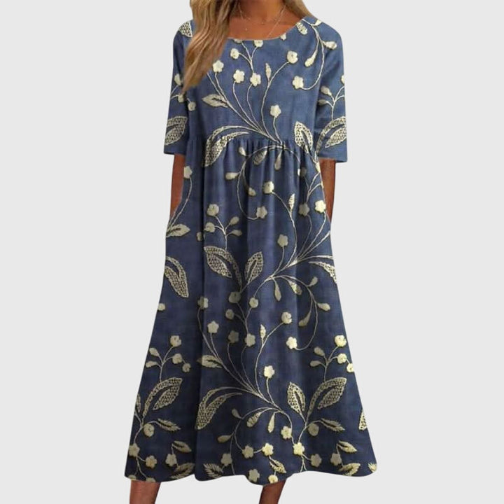 Djala | Women's Flowy Relaxed-Fit Dress with Delicate Embroidery