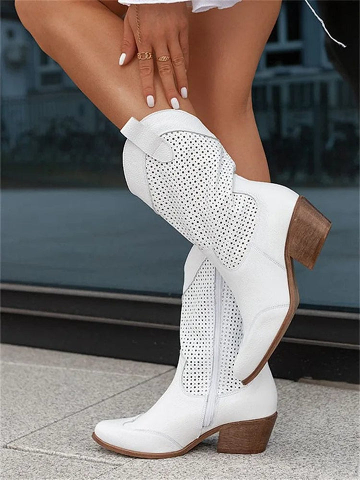 Taren | Women's Side-Zip Western Boots with Block Heel and Perforated Panels