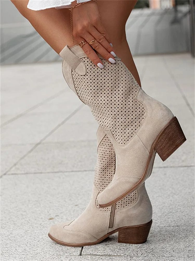 Taren | Women's Side-Zip Western Boots with Block Heel and Perforated Panels