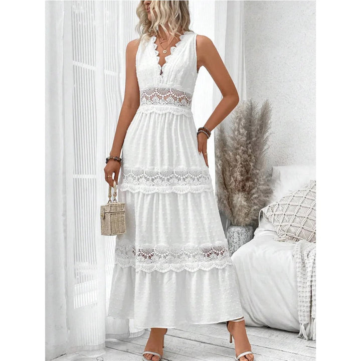 Luna | Women's Lace-Trim Sleeveless Cotton Maxi Dress