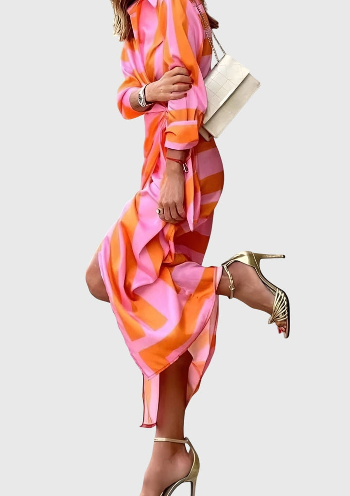 Everly | Women's Elegant Printed Wrap Dress With Collar and Adjustable Waist