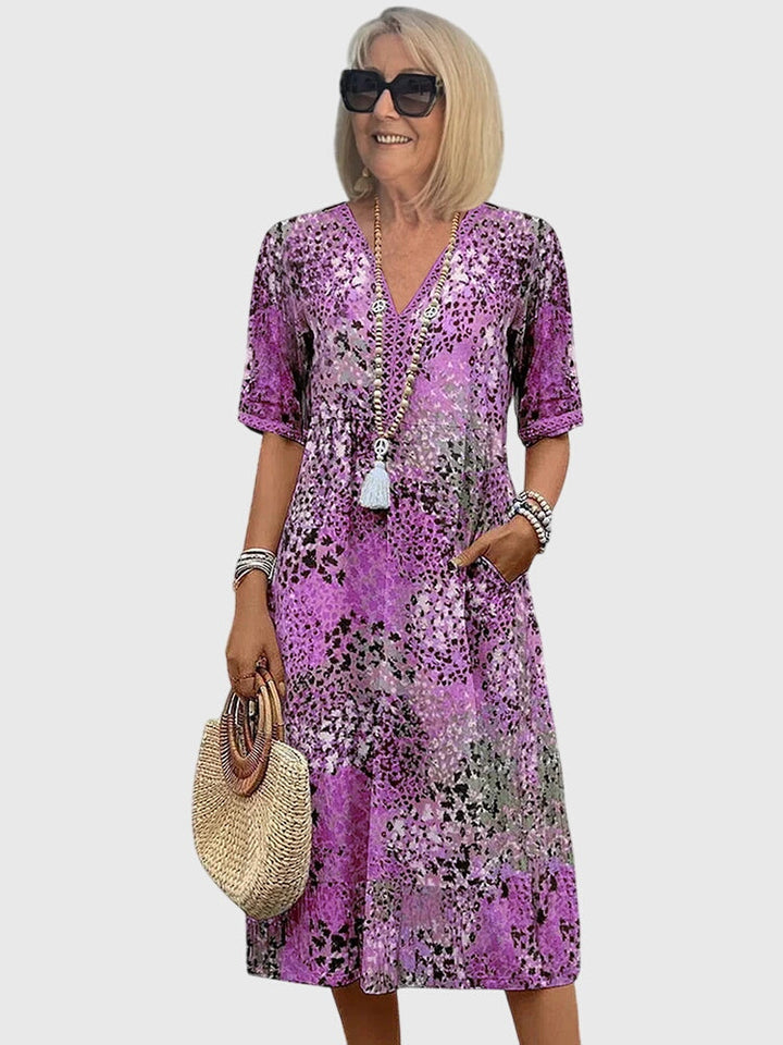 Yvonna | Women's Elegant Floral Midi Dress with Flowing Silhouette