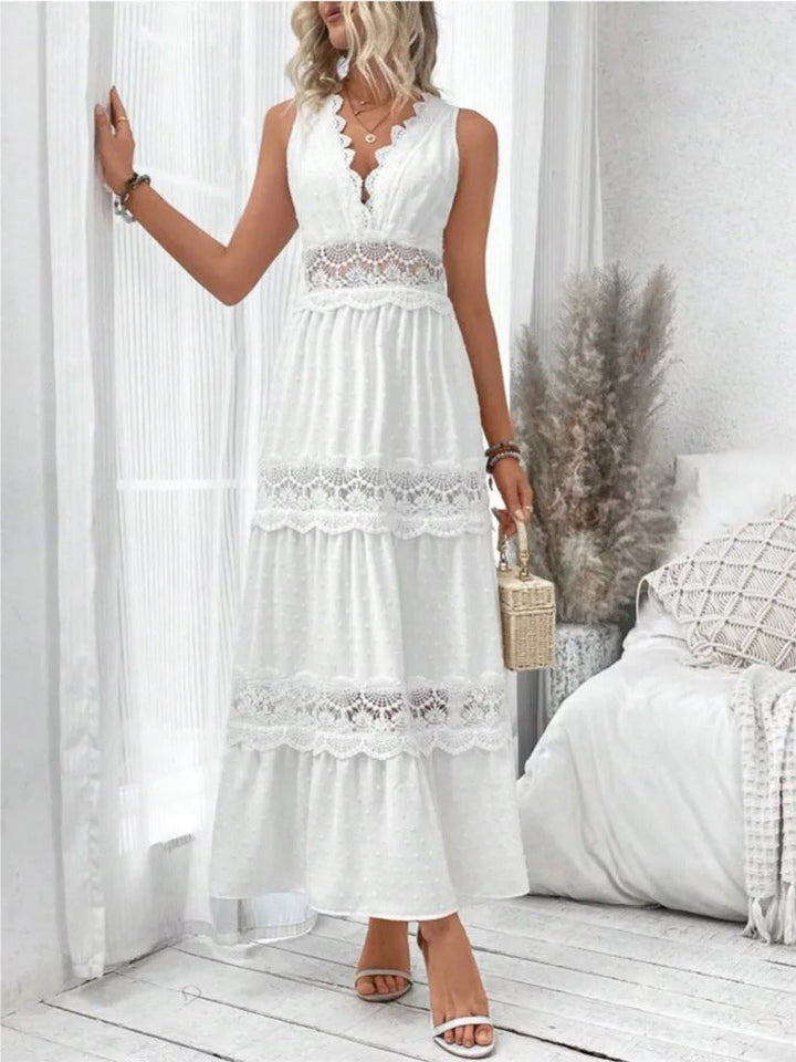 Luna | Women's Lace-Trim Sleeveless Cotton Maxi Dress