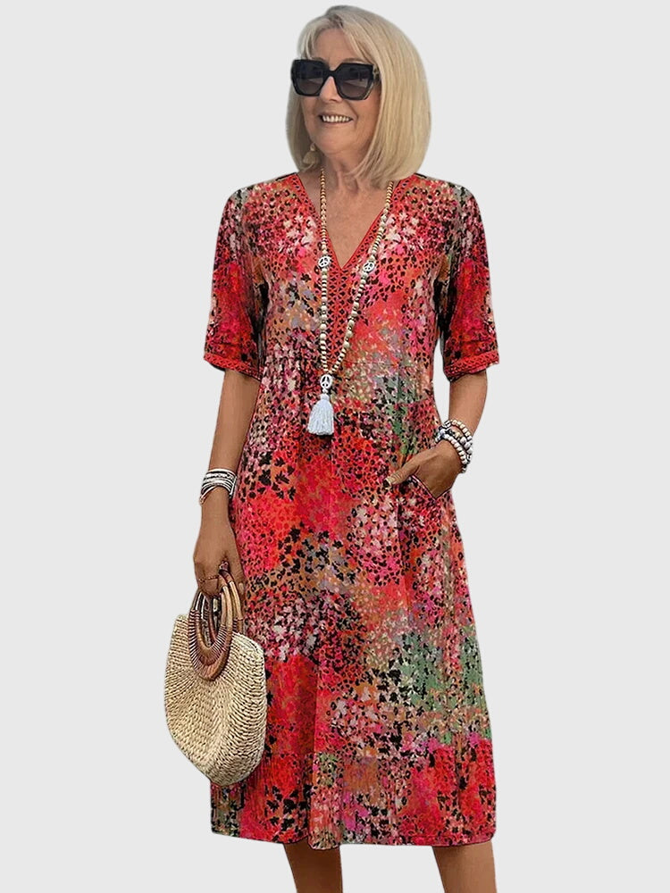 Yvonna | Women's Elegant Floral Midi Dress with Flowing Silhouette