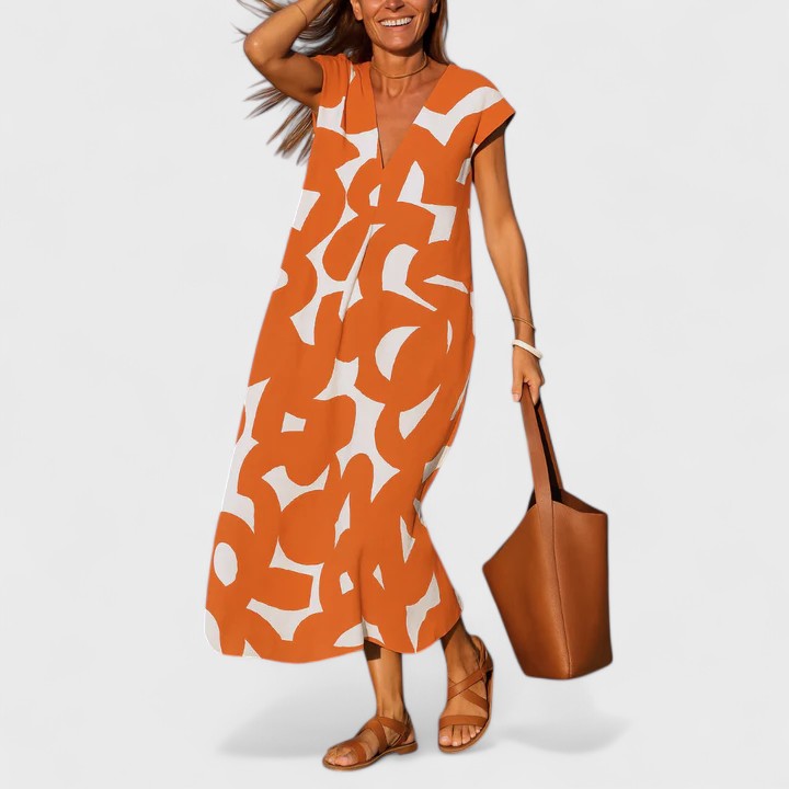 Valery | Women's Flowing V-Neck Dress with Lightweight Print