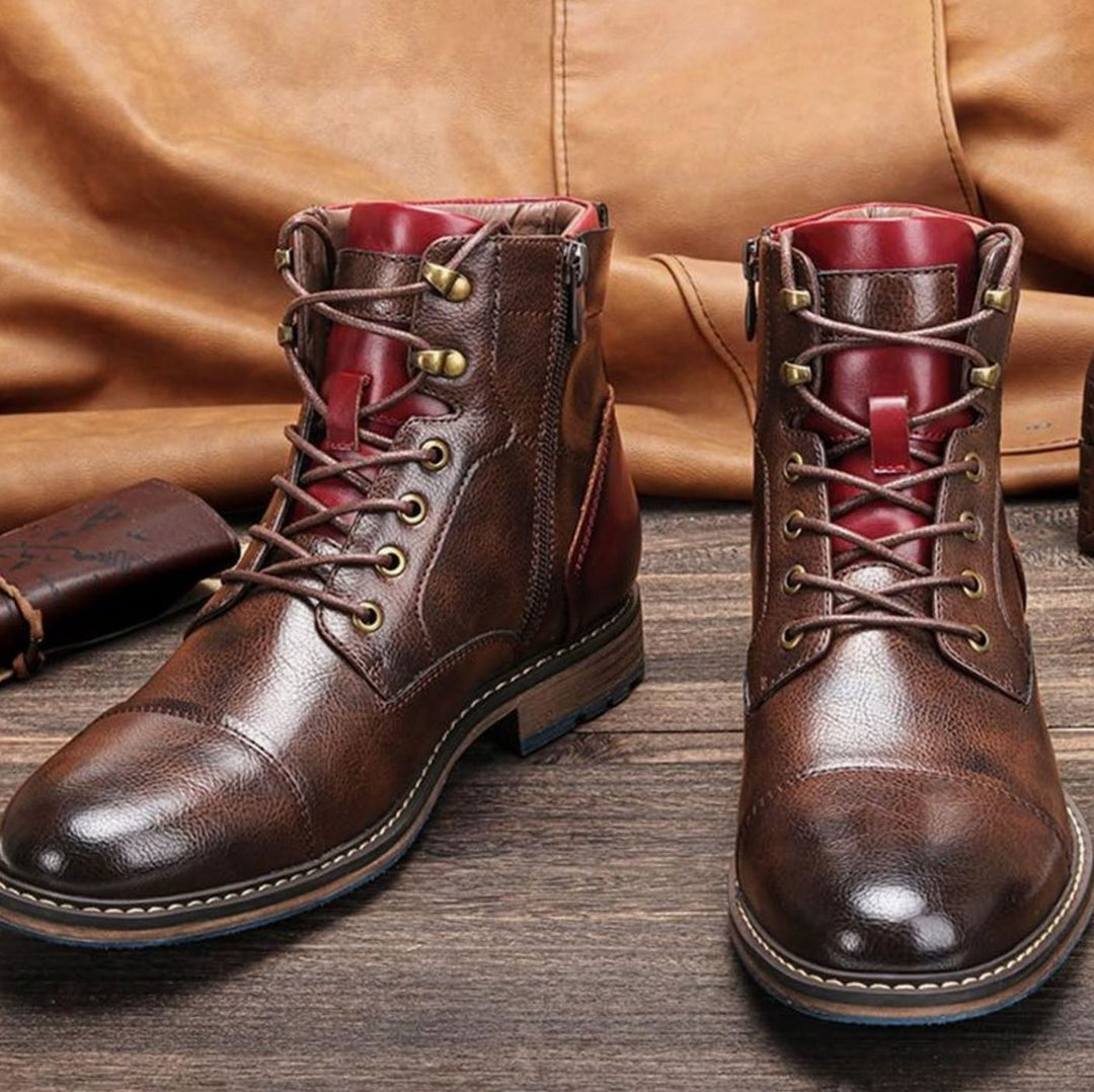 Mason | Men's Cap-Toe Lace-Up Side-Zip Leather Ankle Boots
