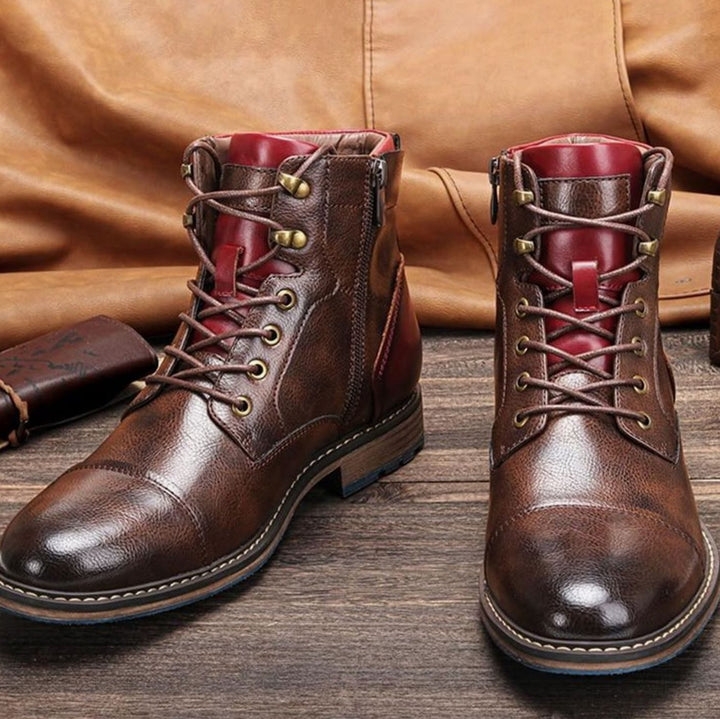 Mason | Men's Cap-Toe Lace-Up Side-Zip Leather Ankle Boots