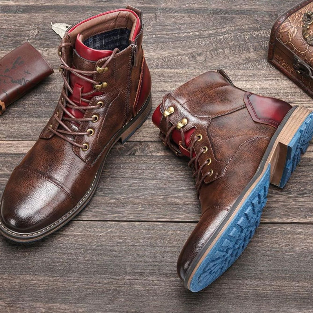 Mason | Men's Cap-Toe Lace-Up Side-Zip Leather Ankle Boots