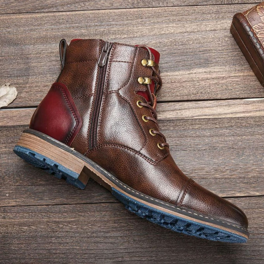 Elijah | Men's Classic Zip Lace-Up Cap-Toe Leather Ankle Boots
