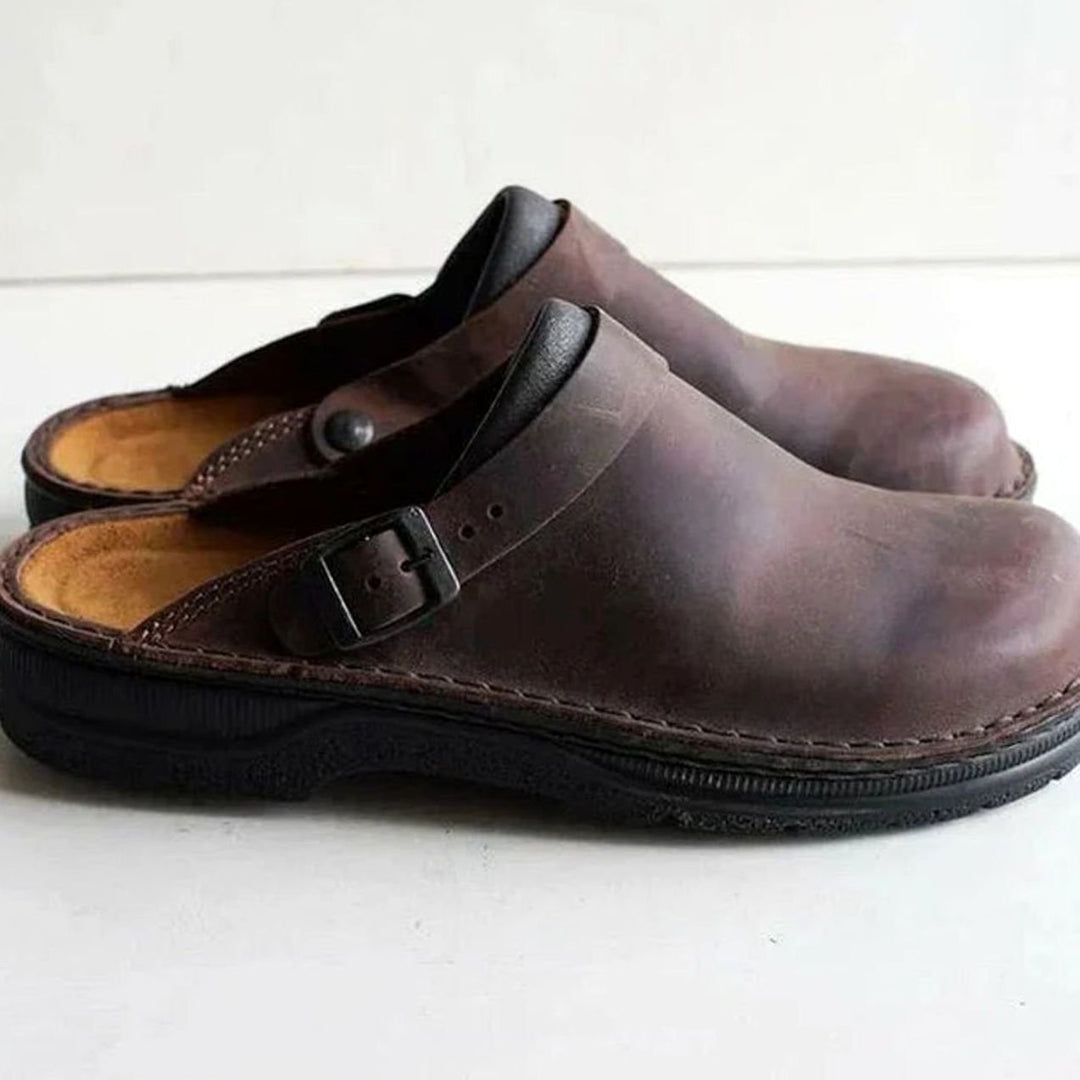 Daniel | Men's Orthopedic Leather Buckle Slip-On Clogs