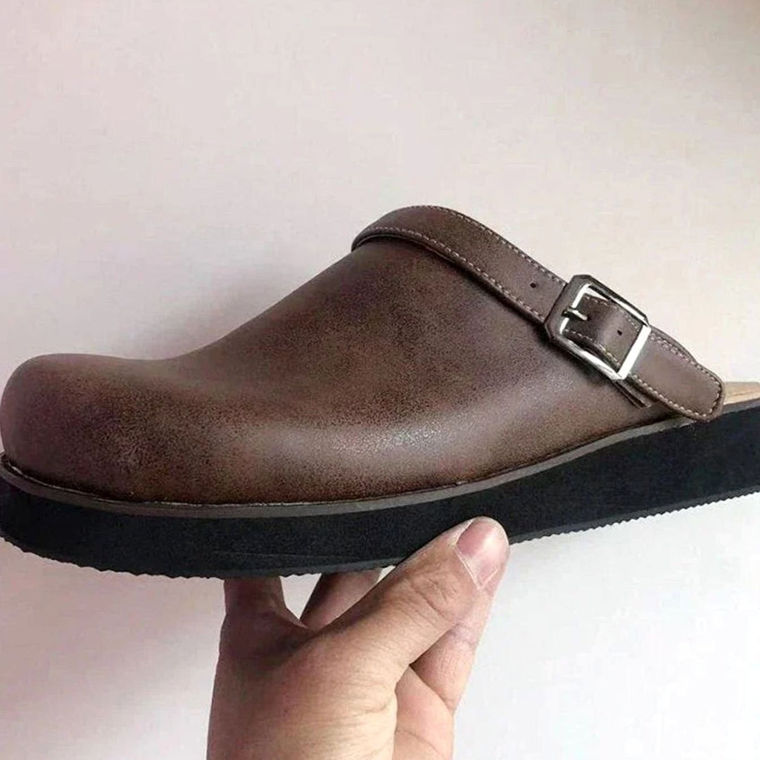 Daniel | Men's Orthopedic Leather Buckle Slip-On Clogs
