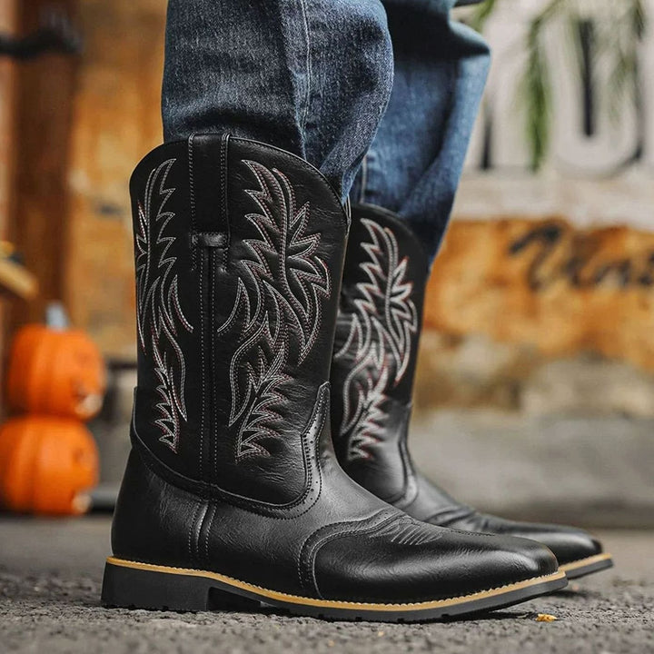 Samuel | Men's Western Embroidered Leather Cowboy Boots Square Toe