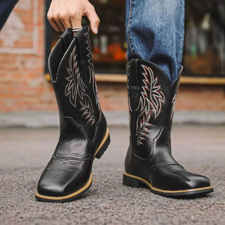 Samuel | Men's Western Embroidered Leather Cowboy Boots Square Toe