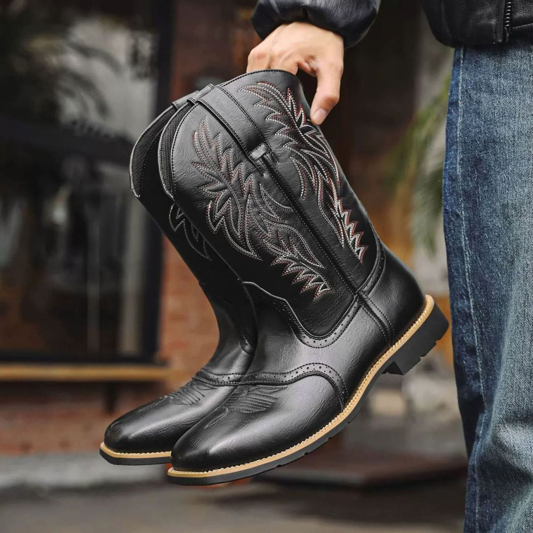 Samuel | Men's Western Embroidered Leather Cowboy Boots Square Toe