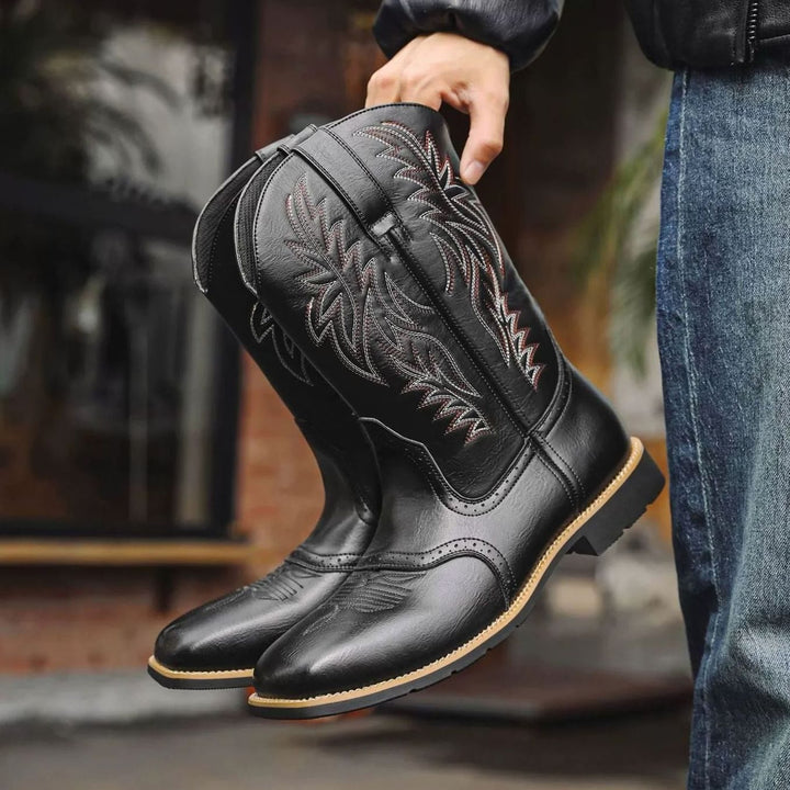 Samuel | Men's Western Embroidered Leather Cowboy Boots Square Toe
