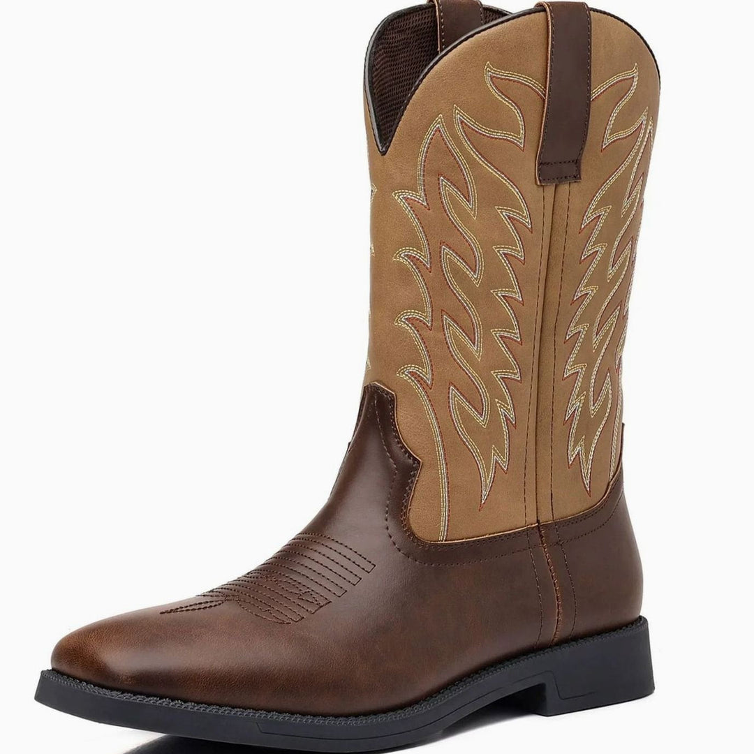 Samuel | Men's Western Embroidered Leather Cowboy Boots Square Toe